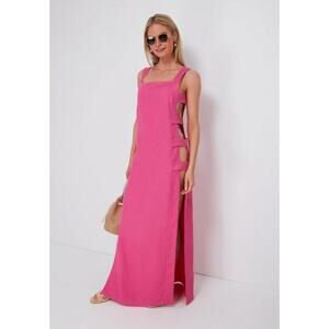 Adriana Degreas Pink Solid Long Coverup with Open Sides Linen Size Large NWT